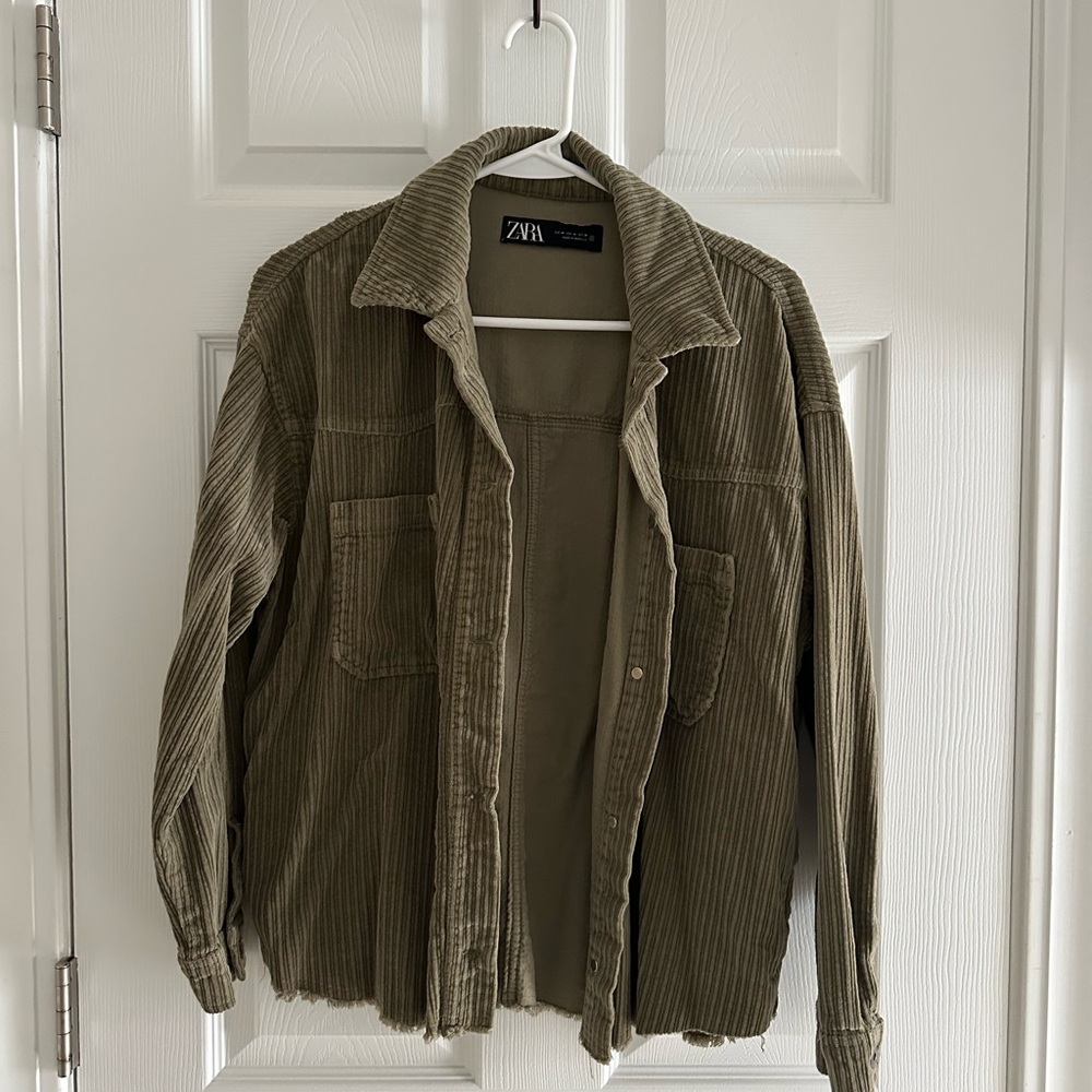 Zara Green Corduroy Shirt Jacket